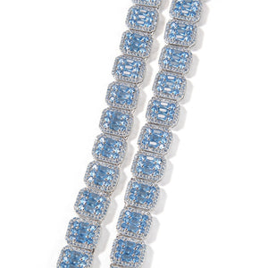 13mm Blue Baguette Tennis Chain in White Gold - Different Drips