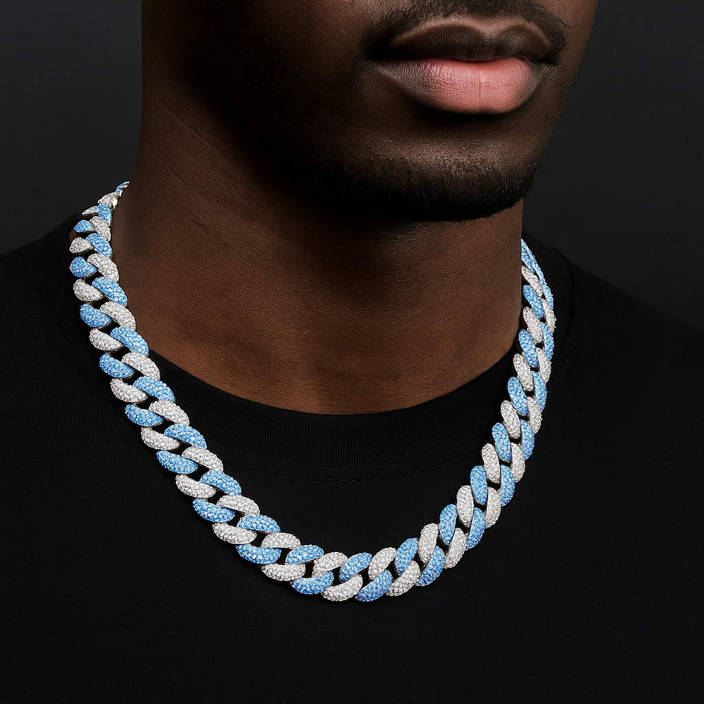 14mm White & Blue Miami Cuban Link Chain - Different Drips
