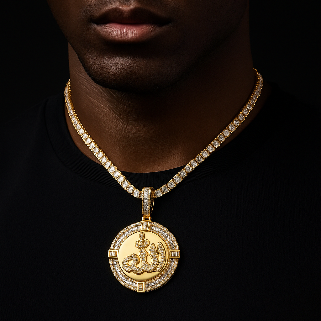 Round Baguette Allah Pendant - Different Drips