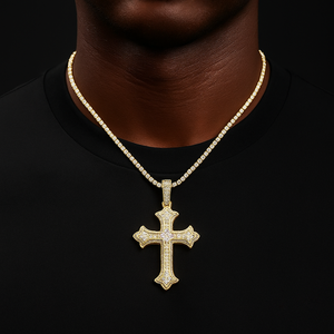 Colored Gem Iced Cross Pendant - Different Drips