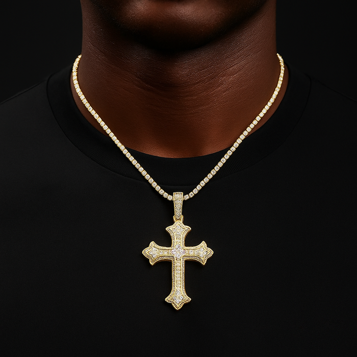 Colored Gem Iced Cross Pendant - Different Drips