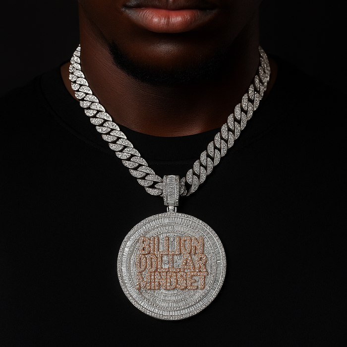 Iced Out Baguette Billon Dollar Mindset Pendant - Different Drips