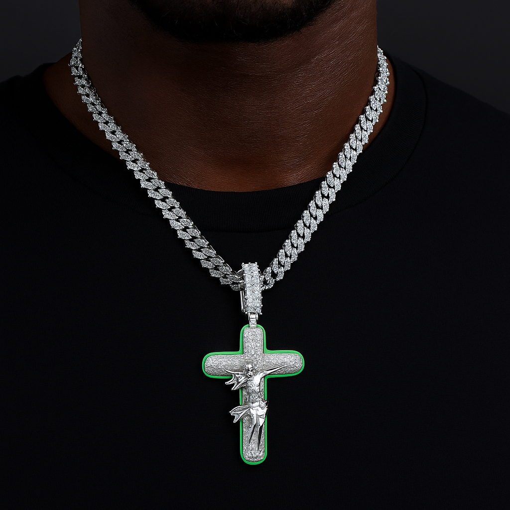 Glow In The Dark Jesus Cross Pendant - Different Drips