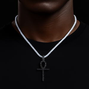S925 Black Moissanite Ankh Cross Pendant - Different Drips