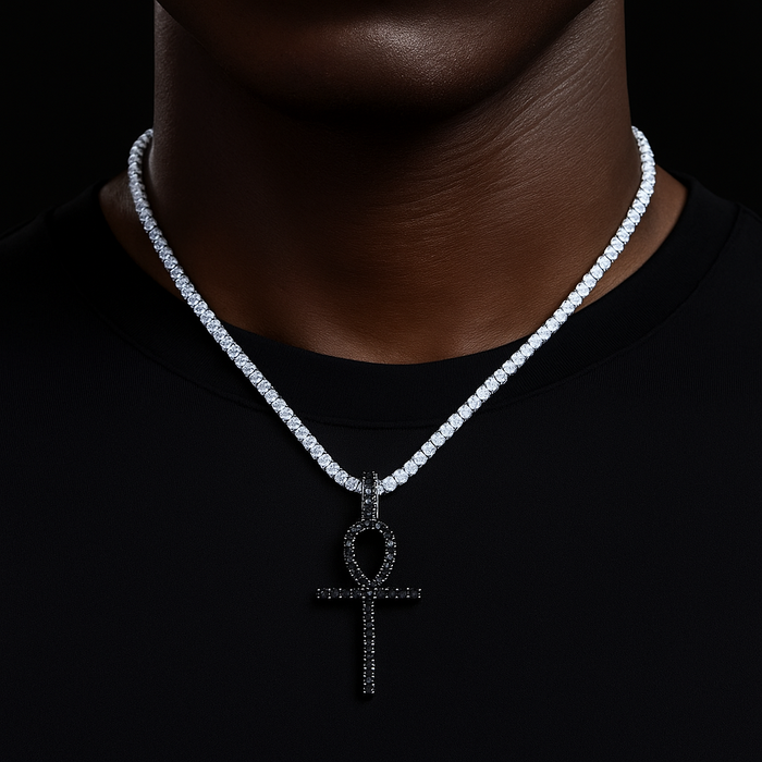 S925 Black Moissanite Ankh Cross Pendant - Different Drips