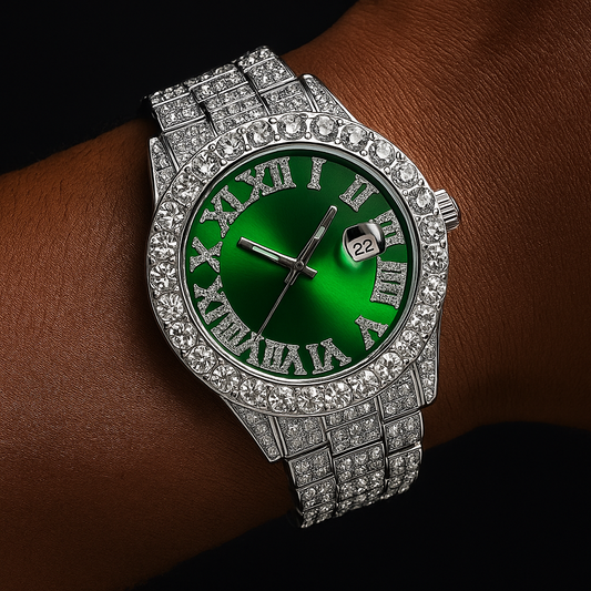 Iced Roman Numeral Colored Dial Watch - Different Drips