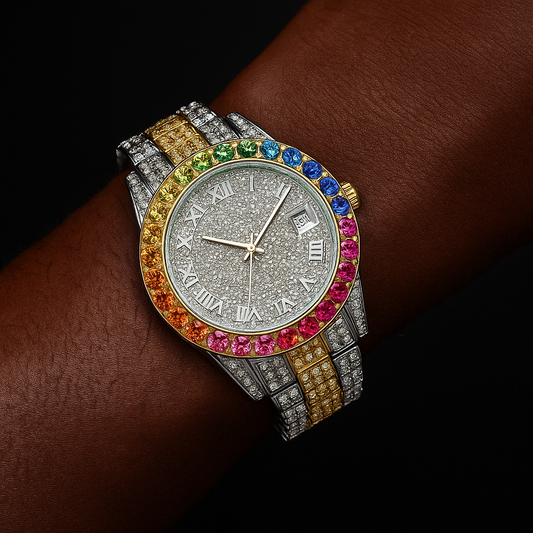 Iced Multi-Color Roman Numeral Watch - Different Drips