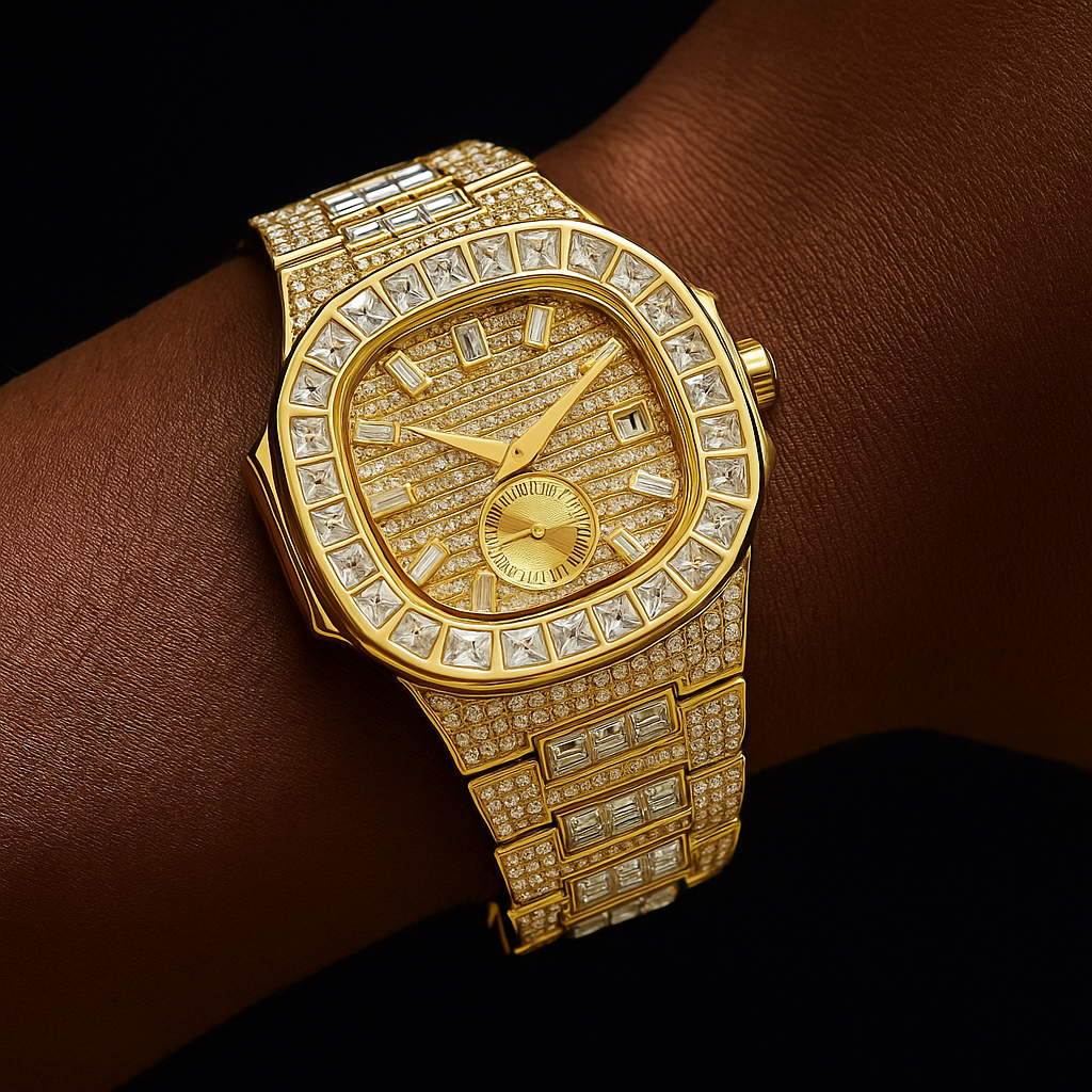 Iced Baguette Bezel Chronograph Watch - Different Drips