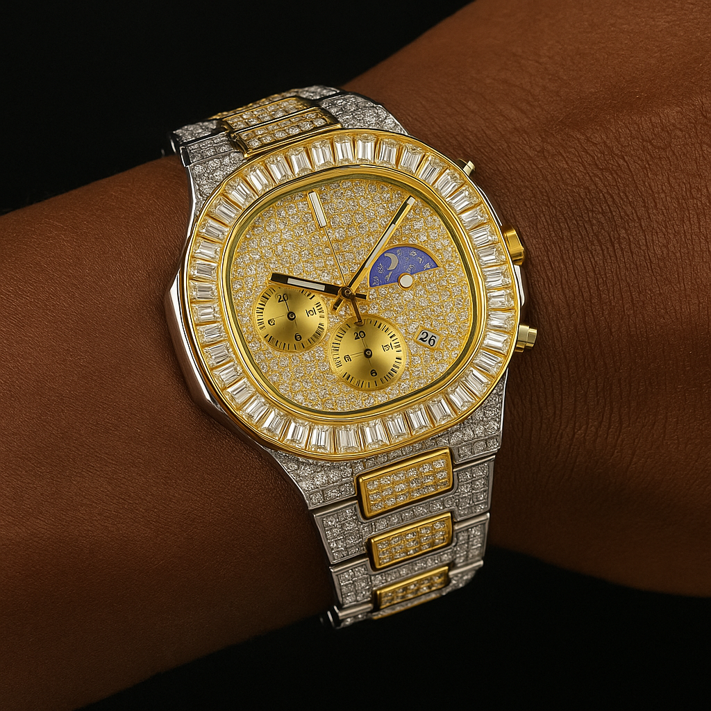 Iced Baguette Sun & Moon Chronograph Watch - Different Drips