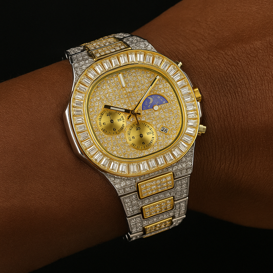Iced Baguette Sun & Moon Chronograph Watch - Different Drips