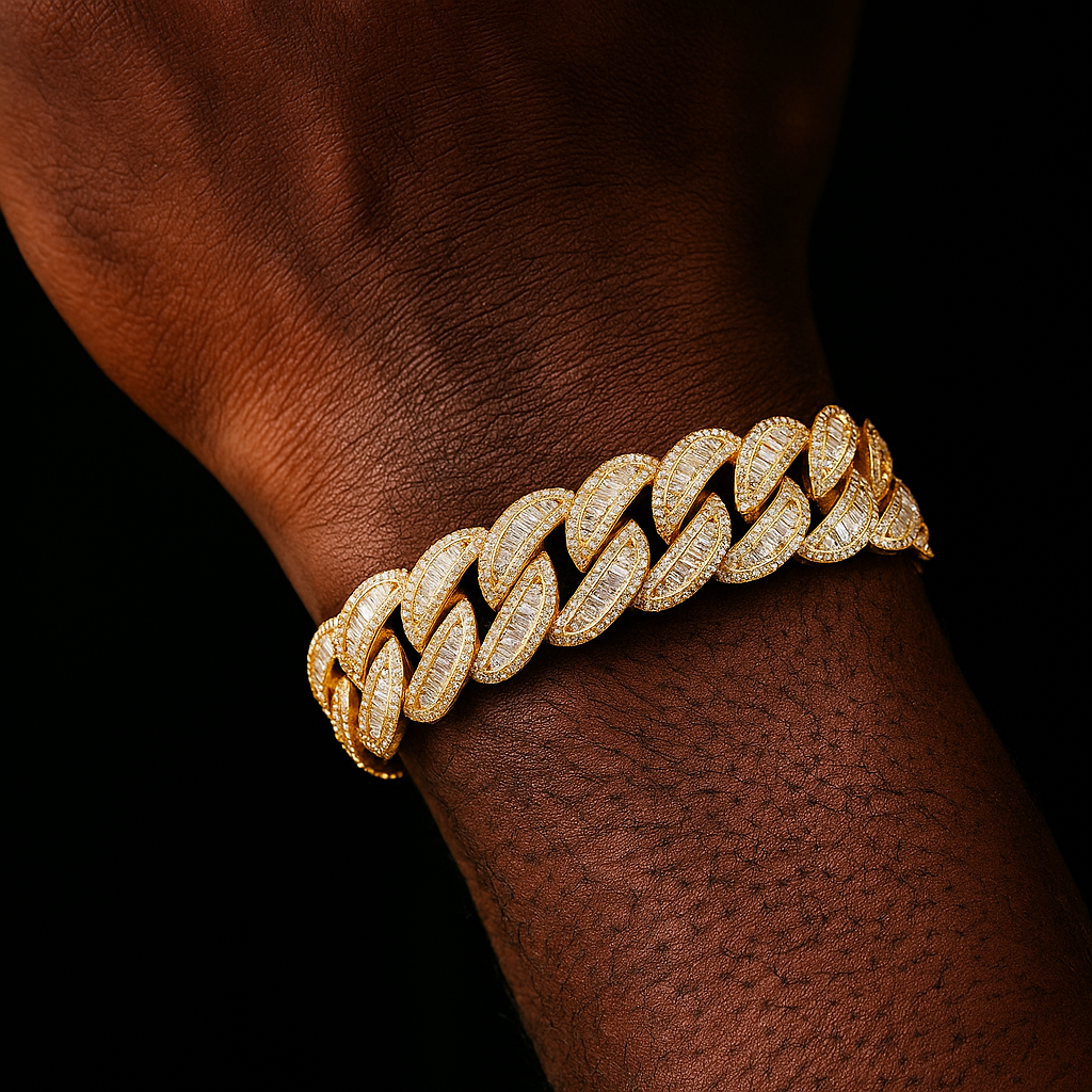 19mm All Over Baguette Curve Cuban Link Bracelet - Different Drips