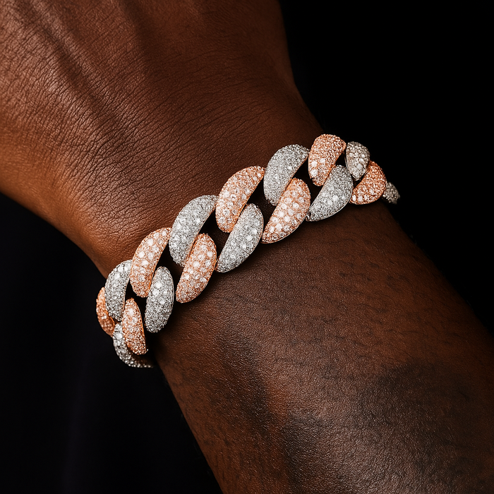 19mm Iced Two Tone Miami Cuban Link Bracelet - Different Drips