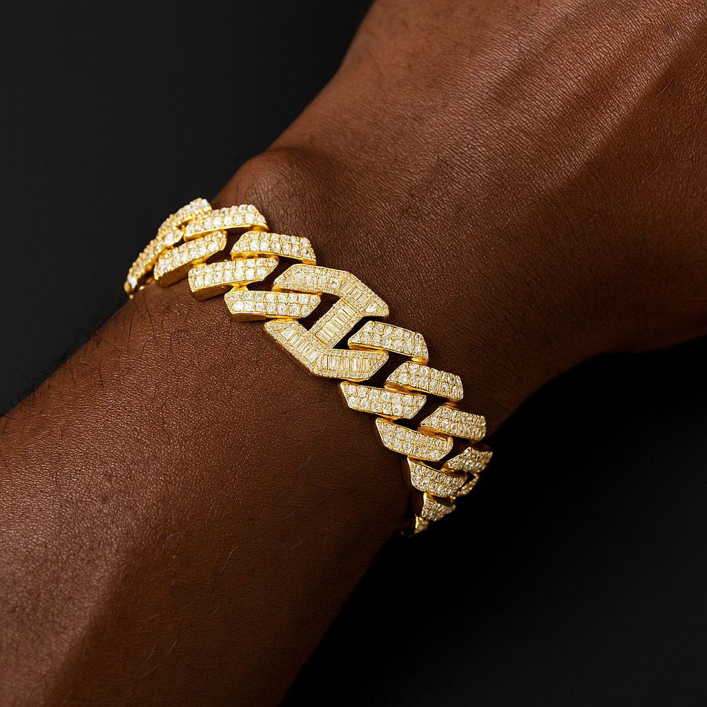 14mm Baguette Mariner Prong Cuban Link Bracelet - Different Drips