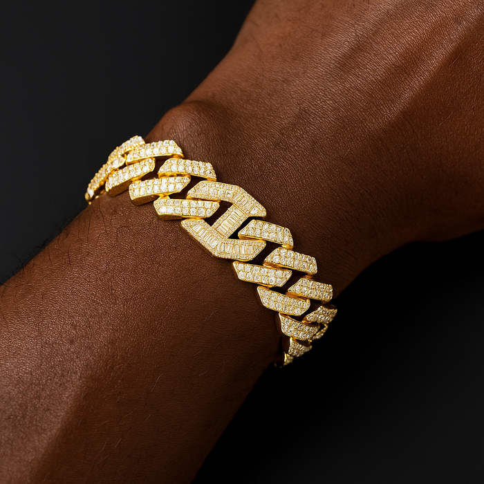 14mm Baguette Mariner Prong Cuban Link Bracelet - Different Drips