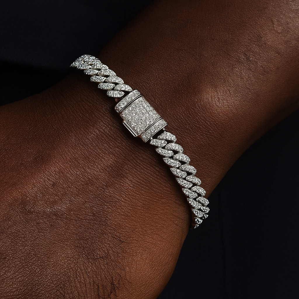 8mm S925 Raised Moissanite Diamond Cuban Bracelet - Different Drips