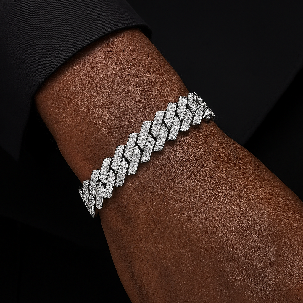 14mm S925 Moissanite Cuban Prong Bracelet - Different Drips