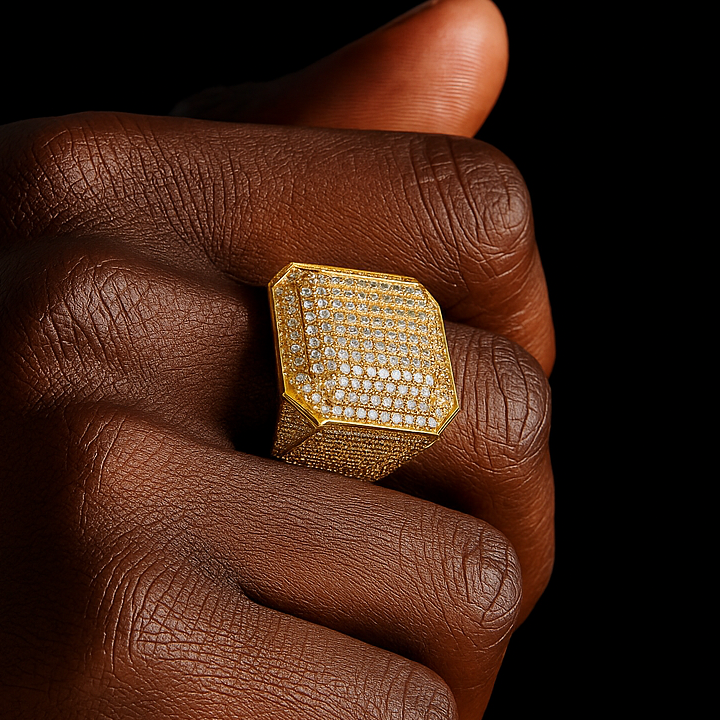 S925 Moissanite Diamond Square Signet Ring - Different Drips