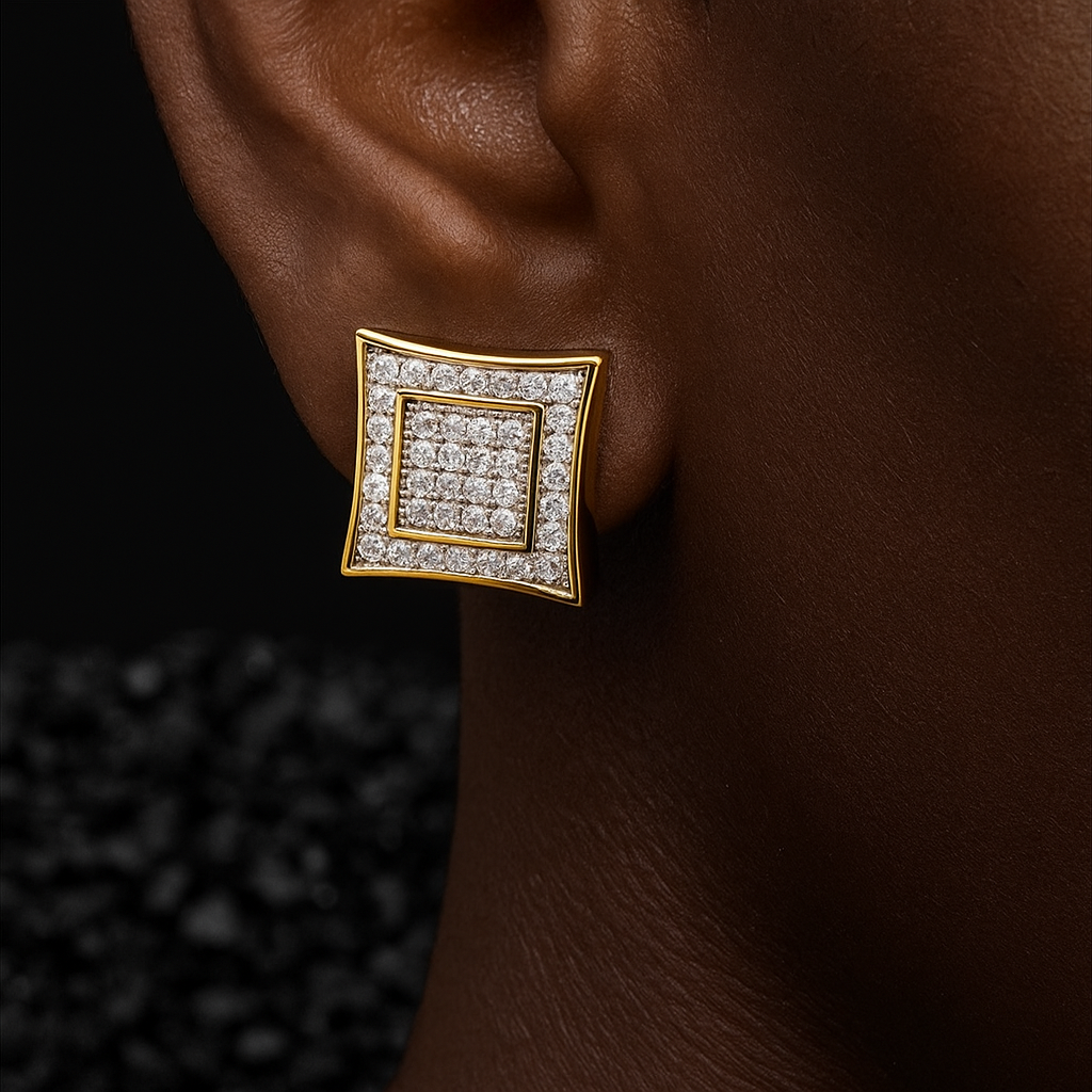 Iced Pave Square Stud Earrings - Different Drips