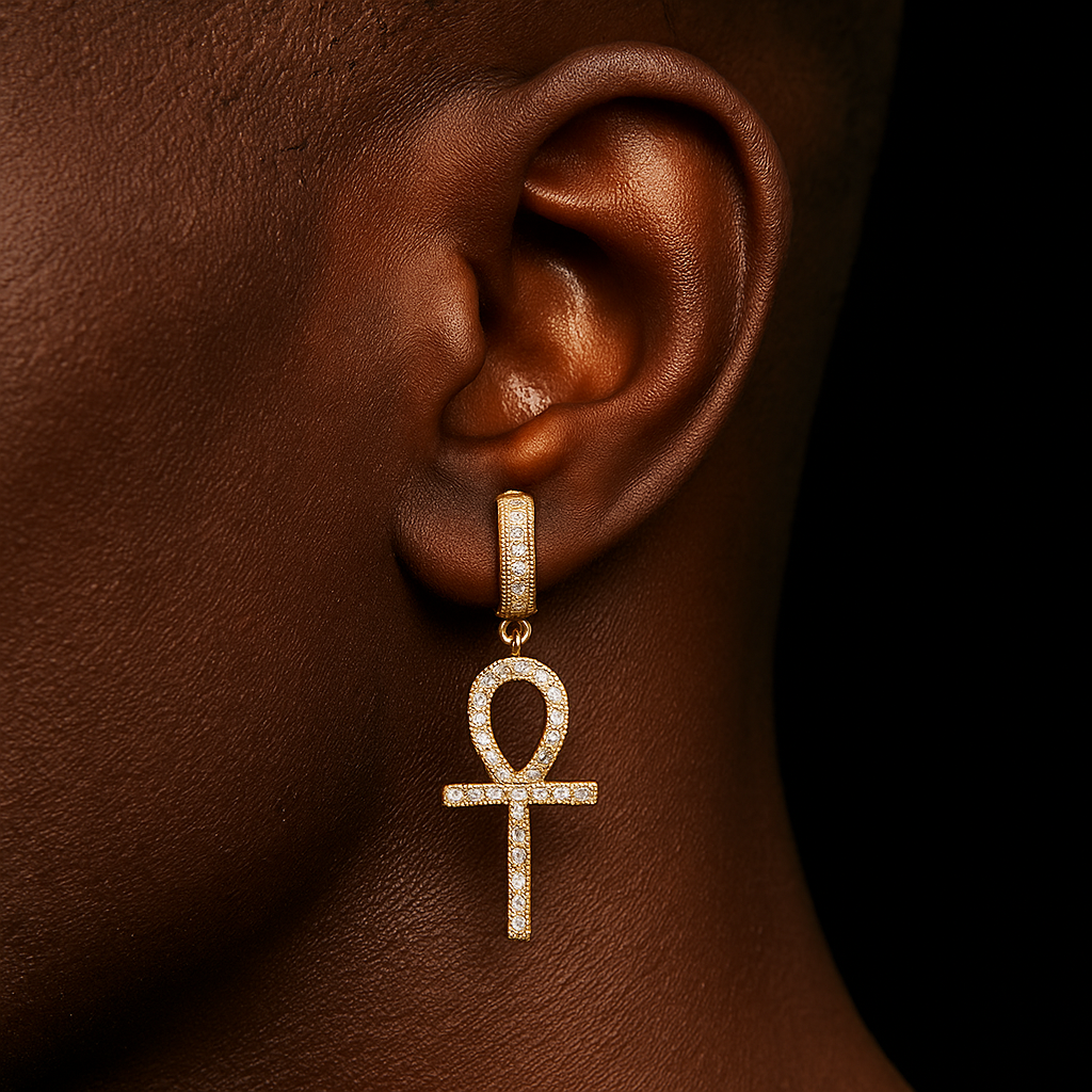Diamond Ankh Cross Dangle Earrings - Different Drips