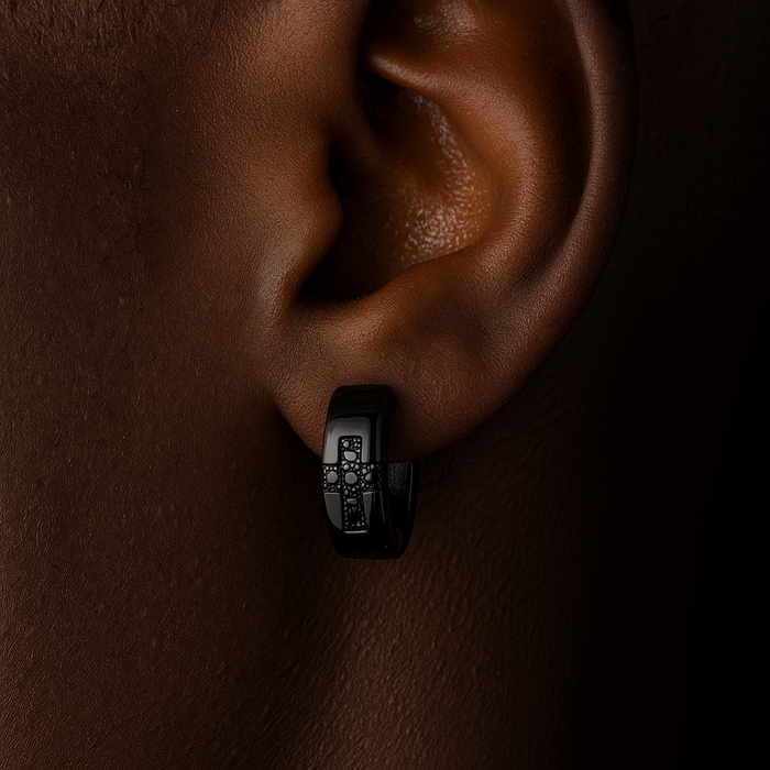 S925 Black Moissanite Hoop Cross Earrings - Different Drips