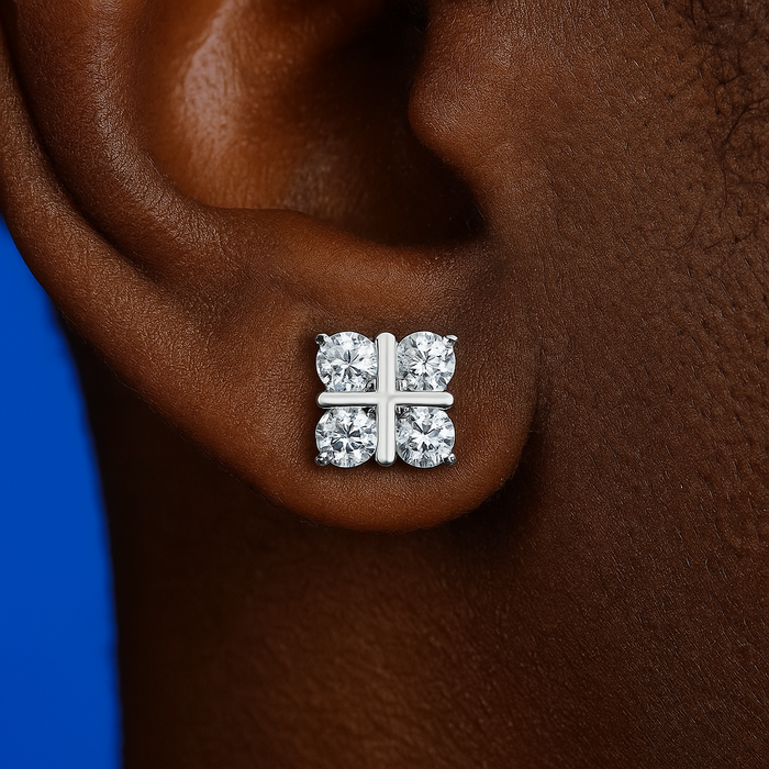 S925 Moissanite Diamond Four-Stone Cross Stud Earrings - Different Drips