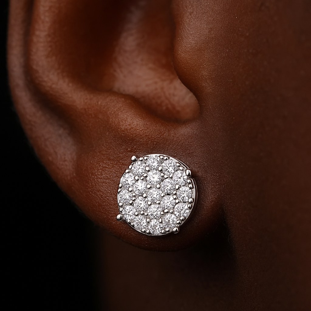 925 Sterling Silver Moissanite 3 Row Round Stud Earrings - Different Drips