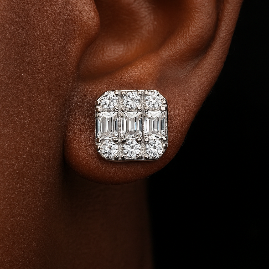 7mm S925 Moissanite Baguette Earrings - Different Drips