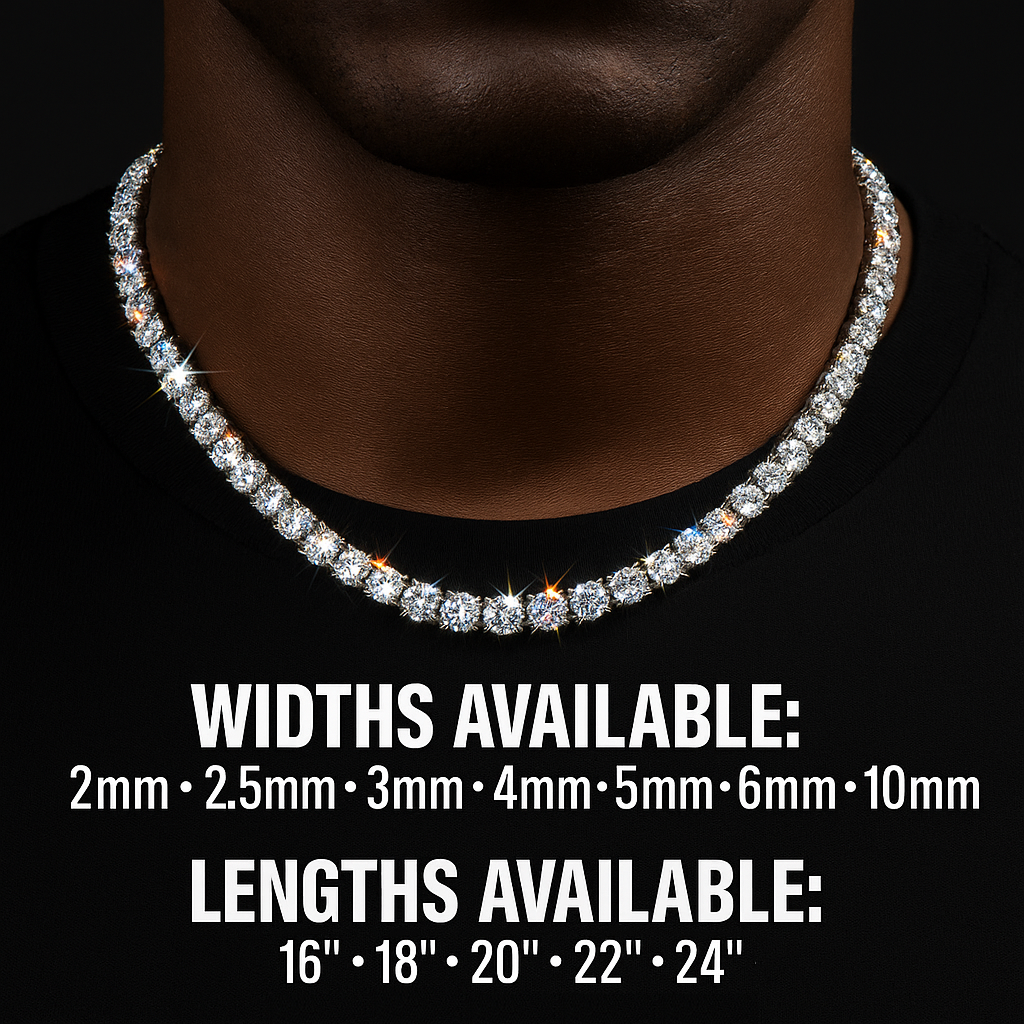 Moissanite Tennis Chain 18k Gold (All Sizes) - Different Drips