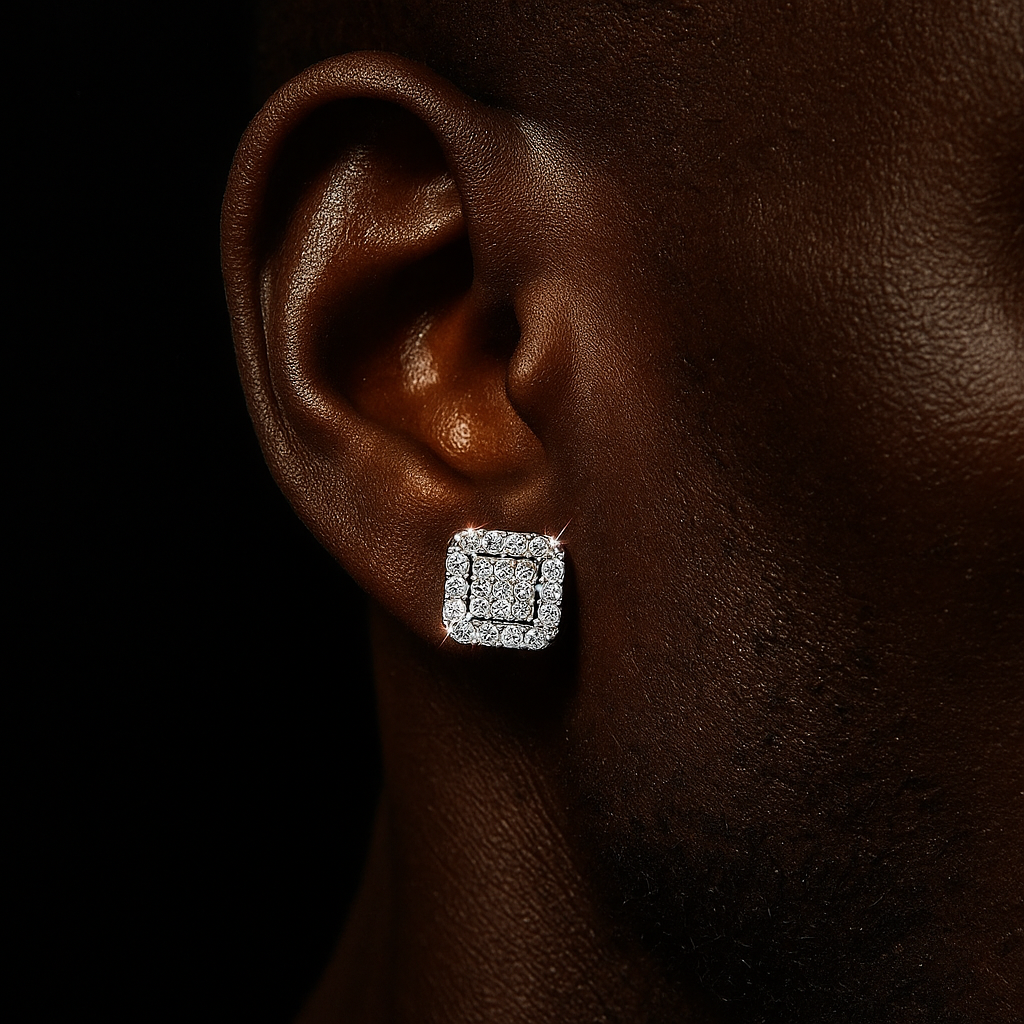 10k White Gold Moissanite Diamond Cluster Square Cut Earrings - Different Drips