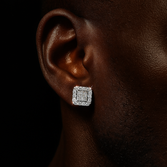 10k White Gold Moissanite Diamond Cluster Square Cut Earrings - Different Drips