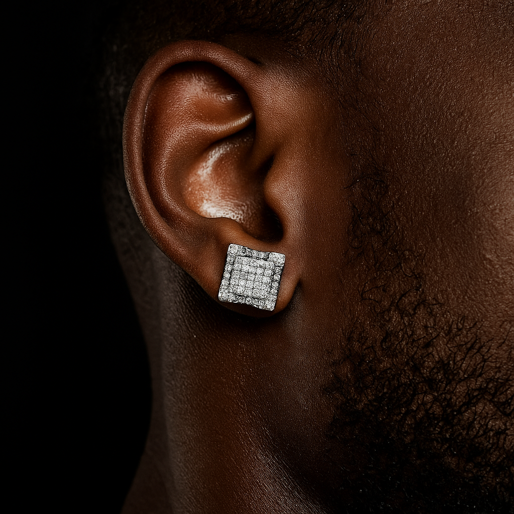 10k White Gold Moissanite Pave Square Cut Earrings - Different Drips