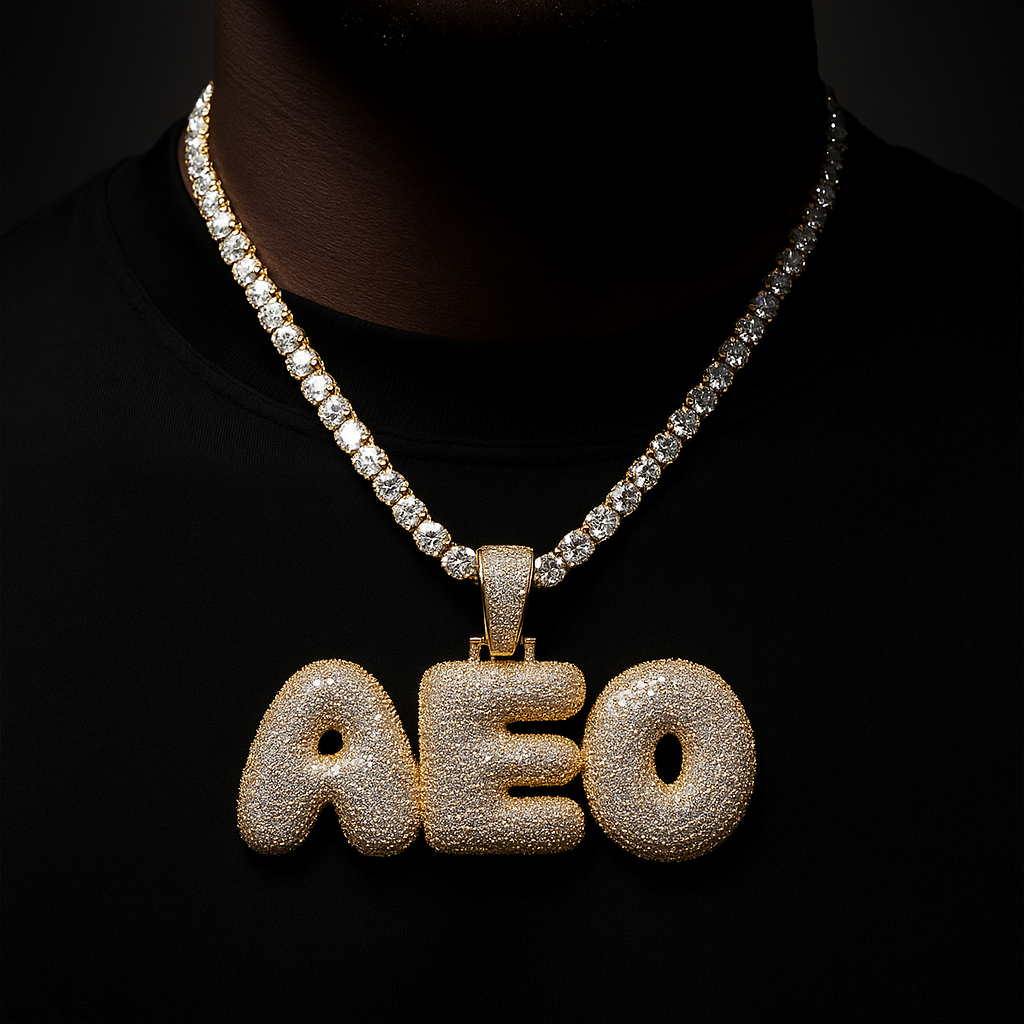 Bubble Font Custom Letter Pendant Yellow Gold - Different Drips