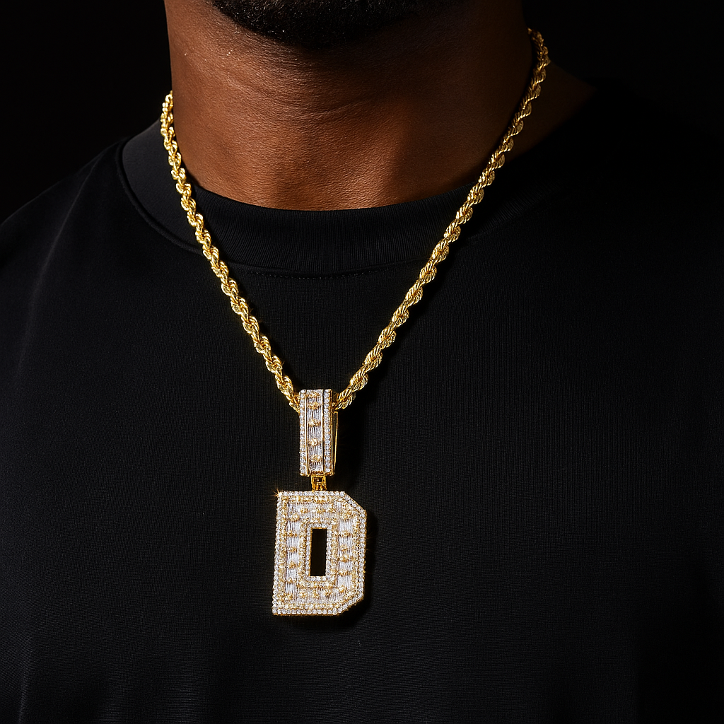 Baguette Outlined Single Letter Pendant - Different Drips
