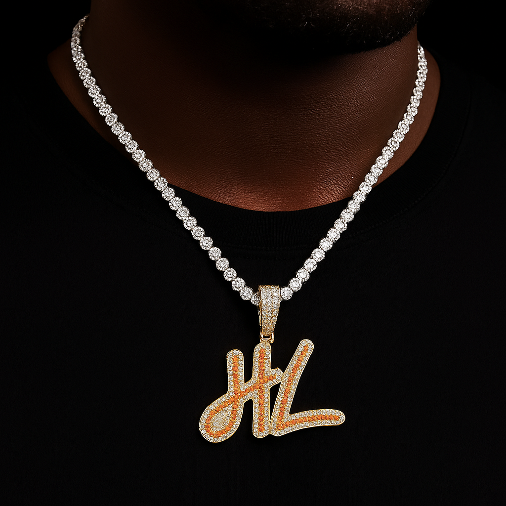 Red Diamond Cursive Custom Letter Pendant - Different Drips