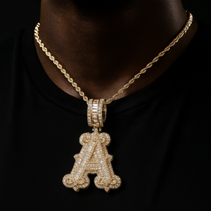 Baguette College Font Single Letter Pendant - Different Drips