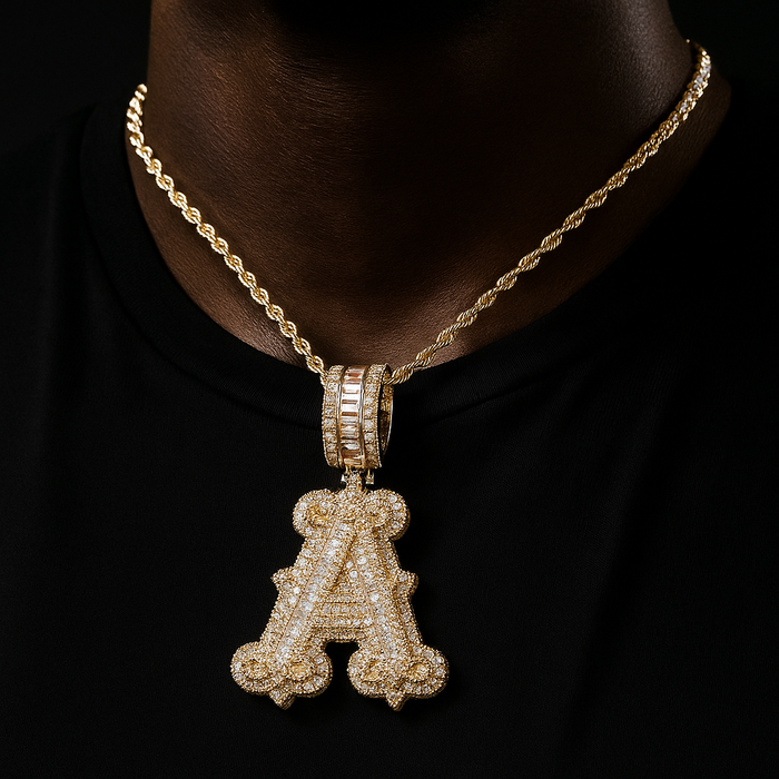 Baguette College Font Single Letter Pendant - Different Drips