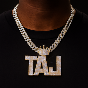 Crowned Large Bold Font Custom Letter Pendant - Different Drips