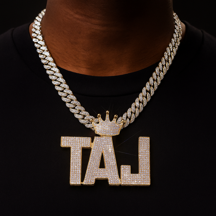 Crowned Large Bold Font Custom Letter Pendant - Different Drips