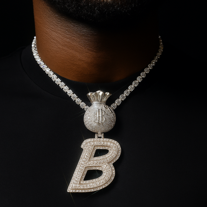 Layered Italic Money Bag Bail Single Letter Pendant - Different Drips