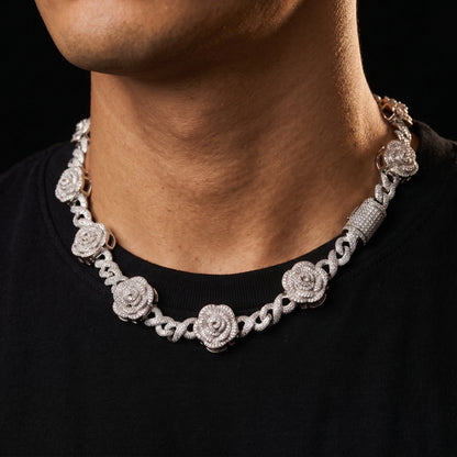 Iced Rose Flower Infinity Link Chain