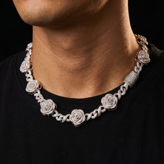 Iced Rose Flower Infinity Link Chain - Different Drips