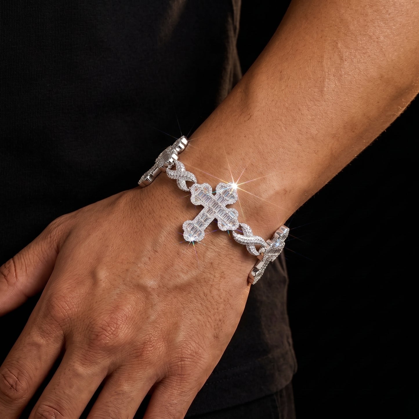 Iced Out Baguette Moissanite Cross Bracelet - Different Drips