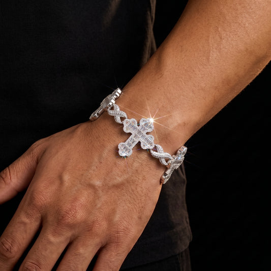 Iced Out Baguette Moissanite Cross Bracelet - Different Drips