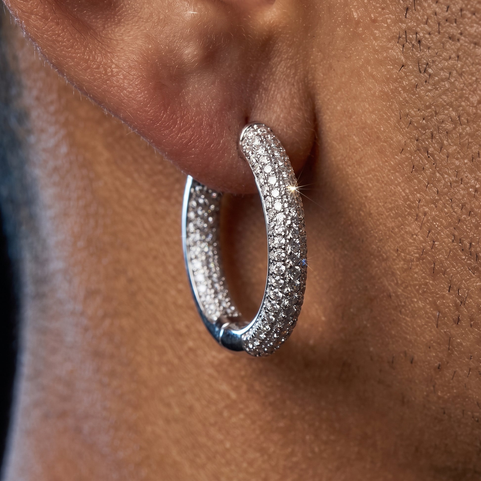 Iced Out White Gold Hoop Earrings - Different Drips