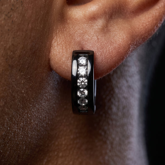 Iced Black Hoop Earrings - Different Drips