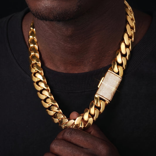 20mm 18K Gold Miami Cuban Link Chain w/ Iced Clasp