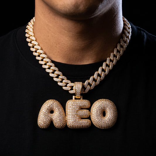 Bubble Font Custom Letter Pendant Yellow Gold - Different Drips
