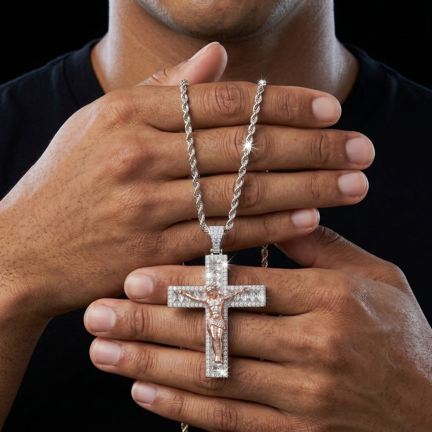 Iced Baguette Jesus Crucifix Cross Pendant