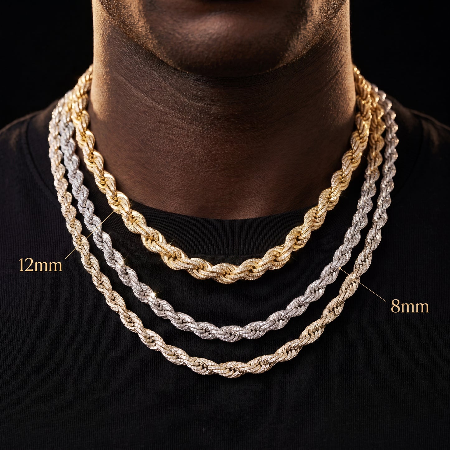 8-12mm S925 Moissanite Braided Rope Chain - Different Drips