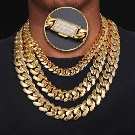 8-22mm 18k Gold Miami Cuban Link Chain w/Iced Clasp